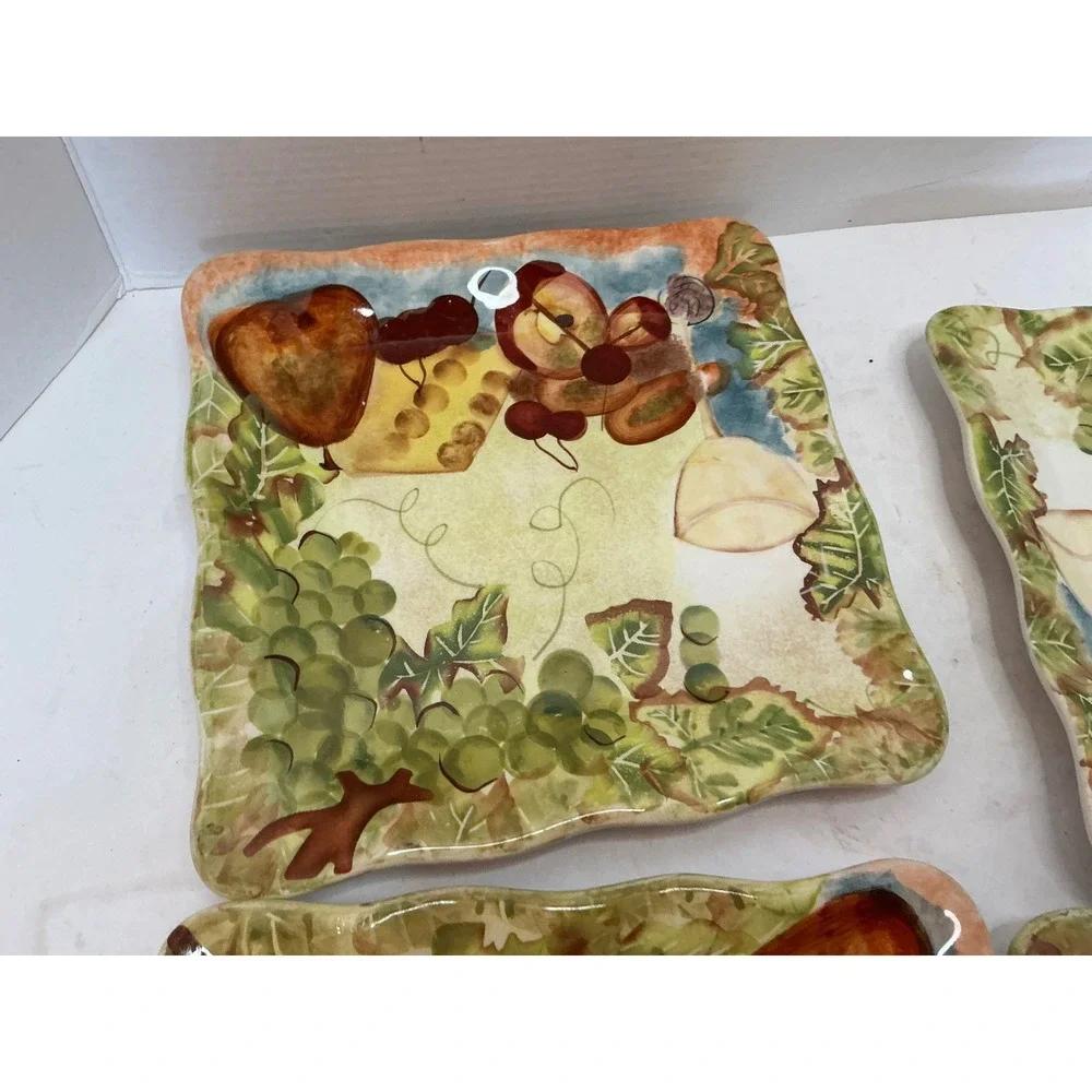 Nantucket Home Salad Plates Set of 4 Fruit Wine Cheese 8 inch InSquare Tusca